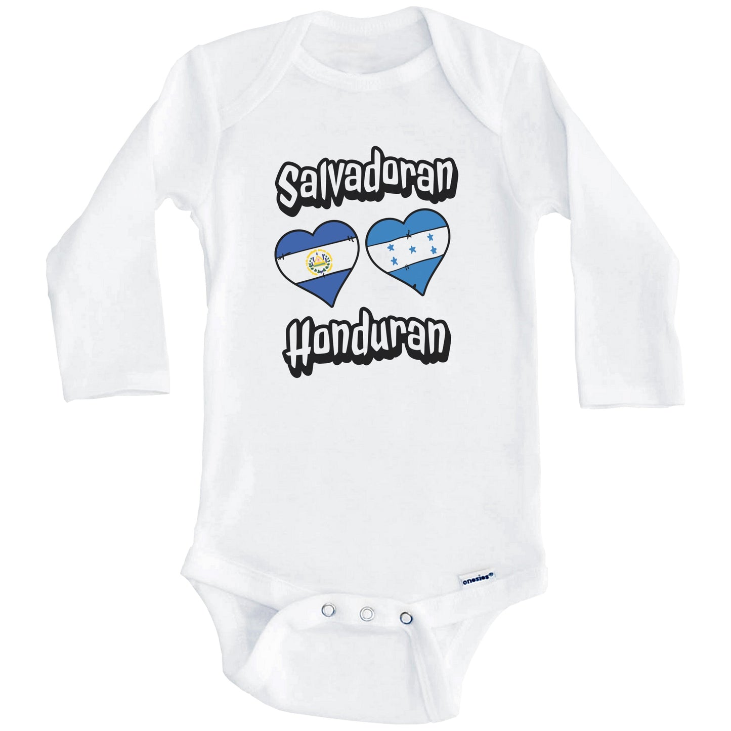 Salvadoran Honduran Flag Heart Combo El Salvador Honduras Baby Bodysuit (Long Sleeves)