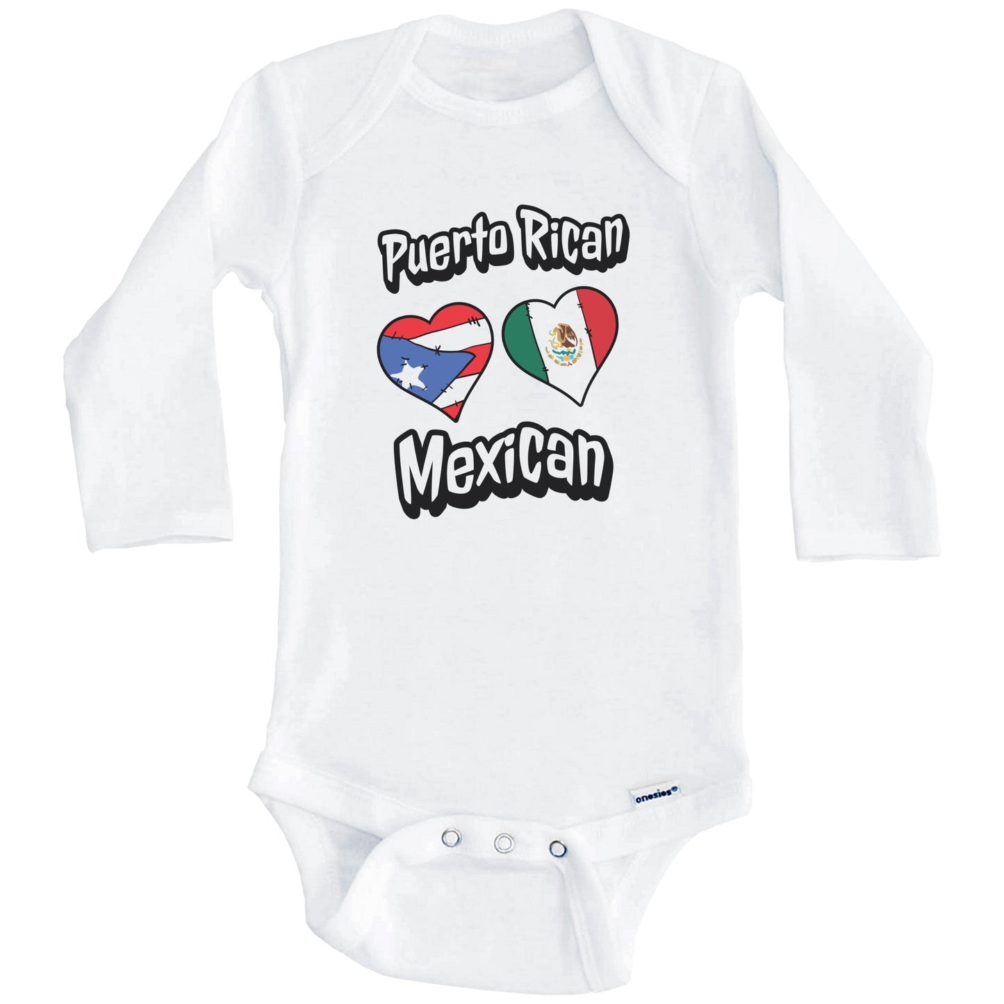 Puerto Rican Mexican Flag Heart Combo Puerto Rico Mexico Baby Bodysuit (Long Sleeves)