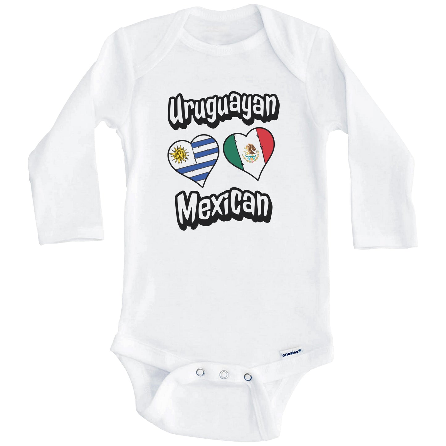 Uruguayan Mexican Flag Heart Combo Uruguay Mexico Baby Bodysuit (Long Sleeves)