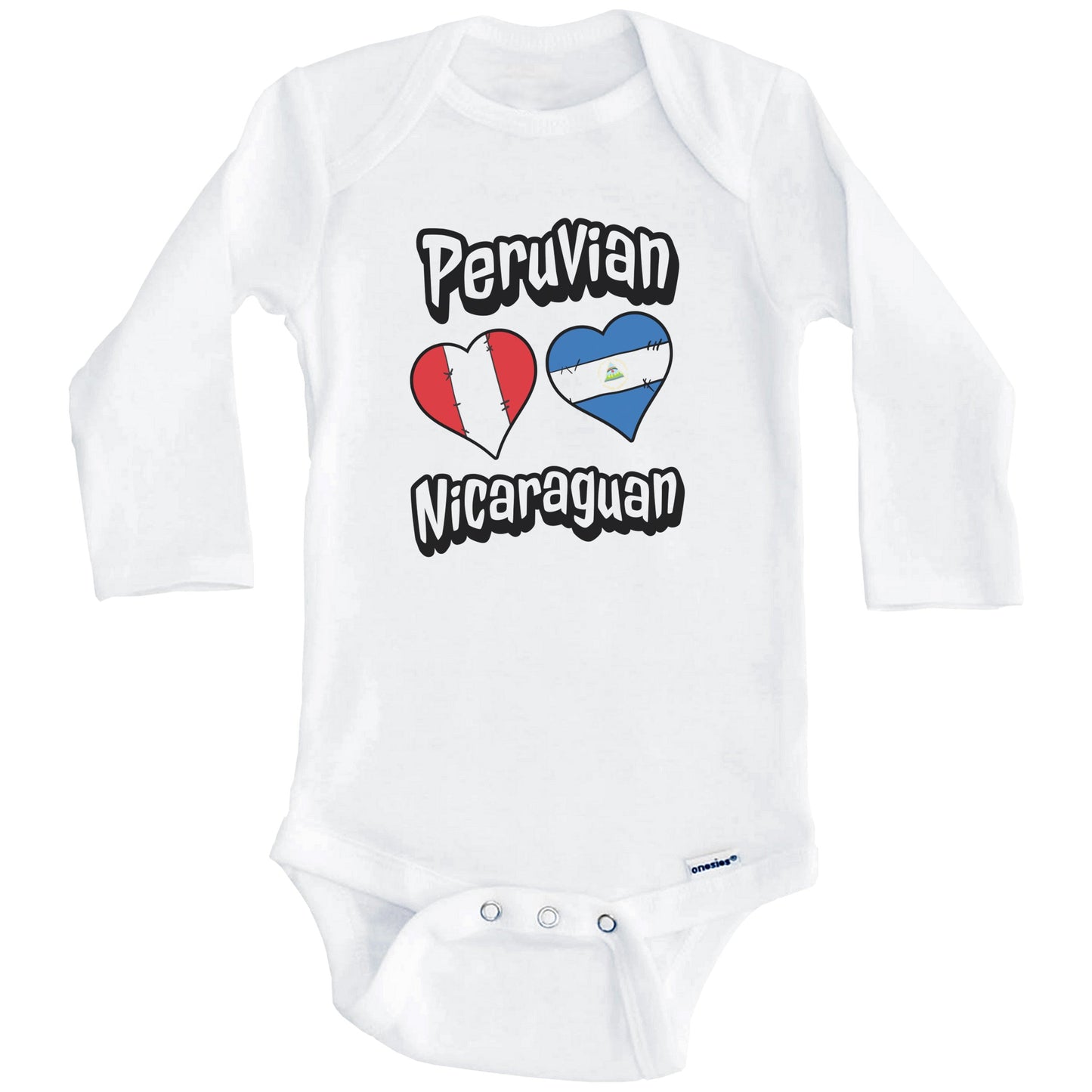 Peruvian Nicaraguan Flag Heart Combo Peru Nicaragua Baby Bodysuit (Long Sleeves)