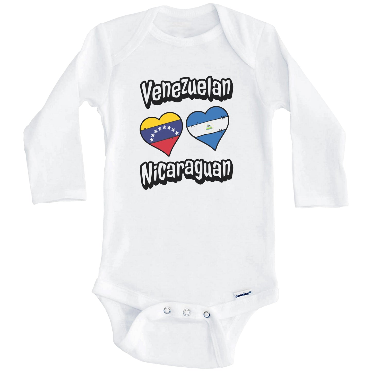 Venezuelan Nicaraguan Flag Heart Combo Venezuela Nicaragua Baby Bodysuit (Long Sleeves)