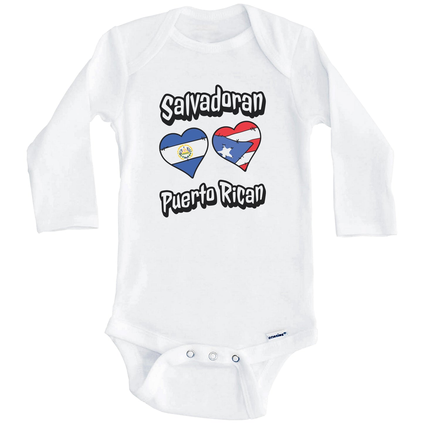 Salvadoran Puerto Rican Flag Hearts El Salvador Puerto Rico Baby Bodysuit (Long Sleeves)
