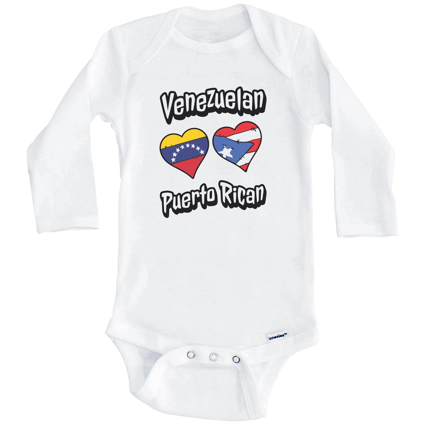 Venezuelan Puerto Rican Flag Hearts Venezuela Puerto Rico Baby Bodysuit (Long Sleeves)
