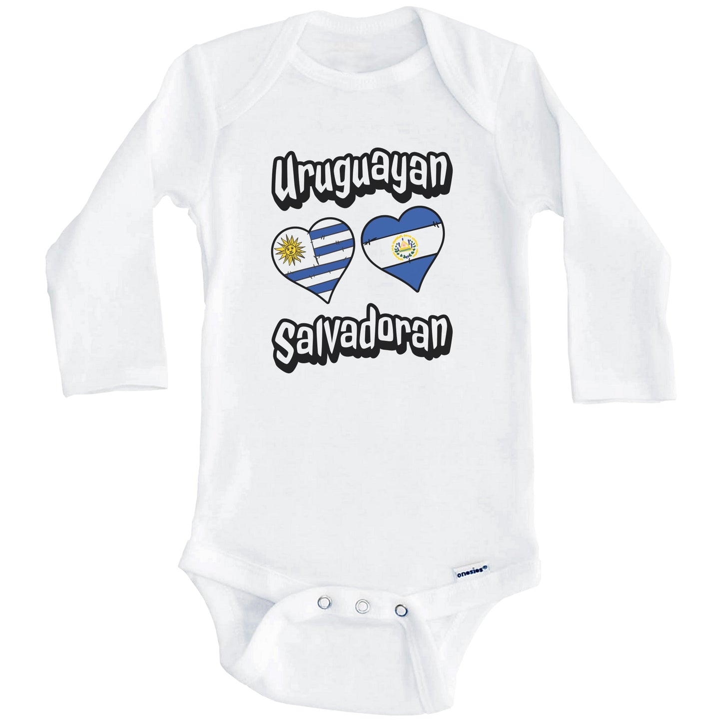 Uruguayan Salvadoran Flag Heart Combo Uruguay El Salvador Baby Bodysuit (Long Sleeves)