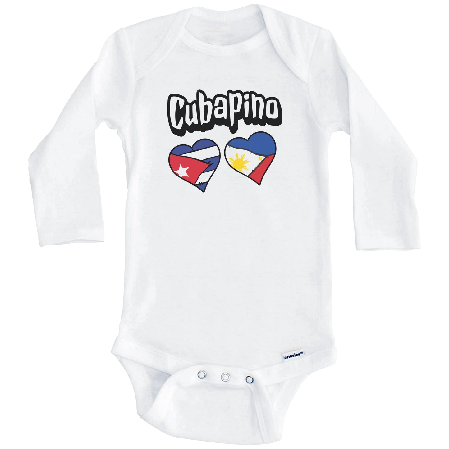 Cubapino Cuban Filipino Flag Heart Combo Cuba Philippines Baby Bodysuit (Long Sleeves)