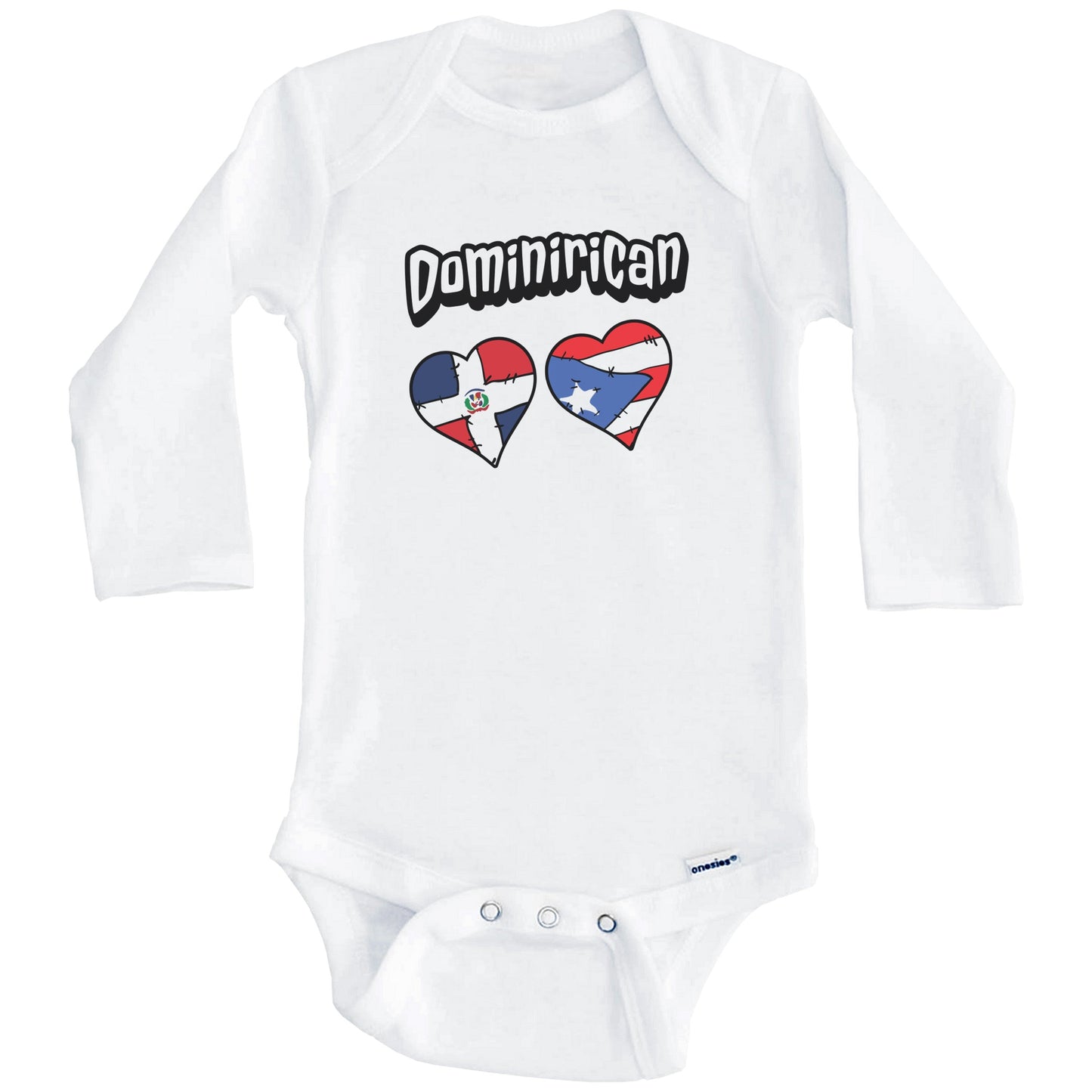 Dominirican Dominican Puerto Rican Flag Heart Combo Baby Bodysuit (Long Sleeves)