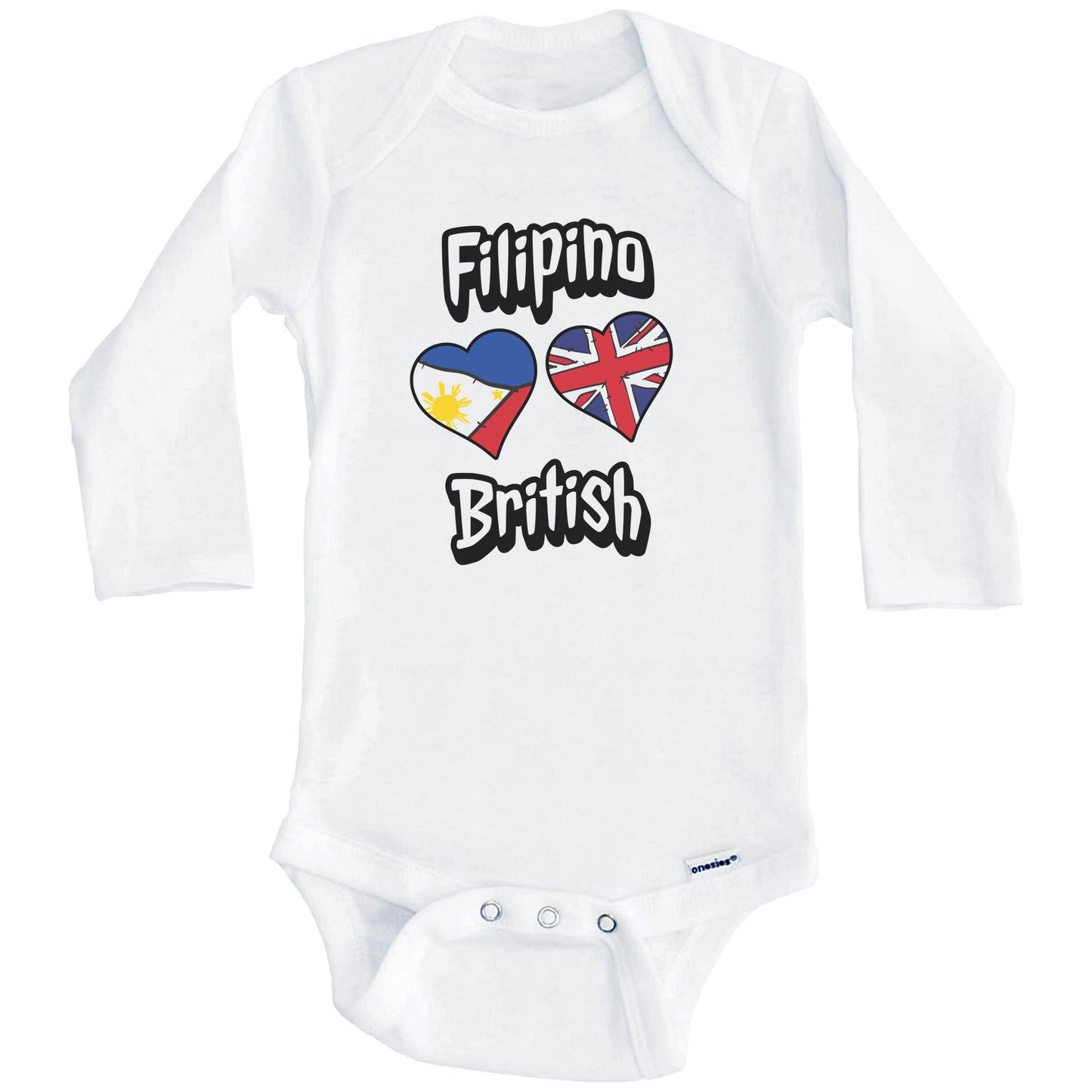 Filipino British Flag Heart Combo Philippines UK Baby Bodysuit (Long Sleeves)