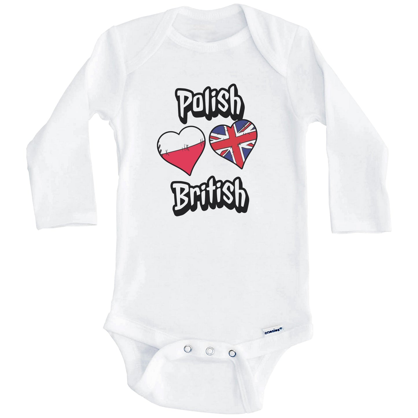 Polish British Flag Heart Combo Poland UK Baby Bodysuit (Long Sleeves)