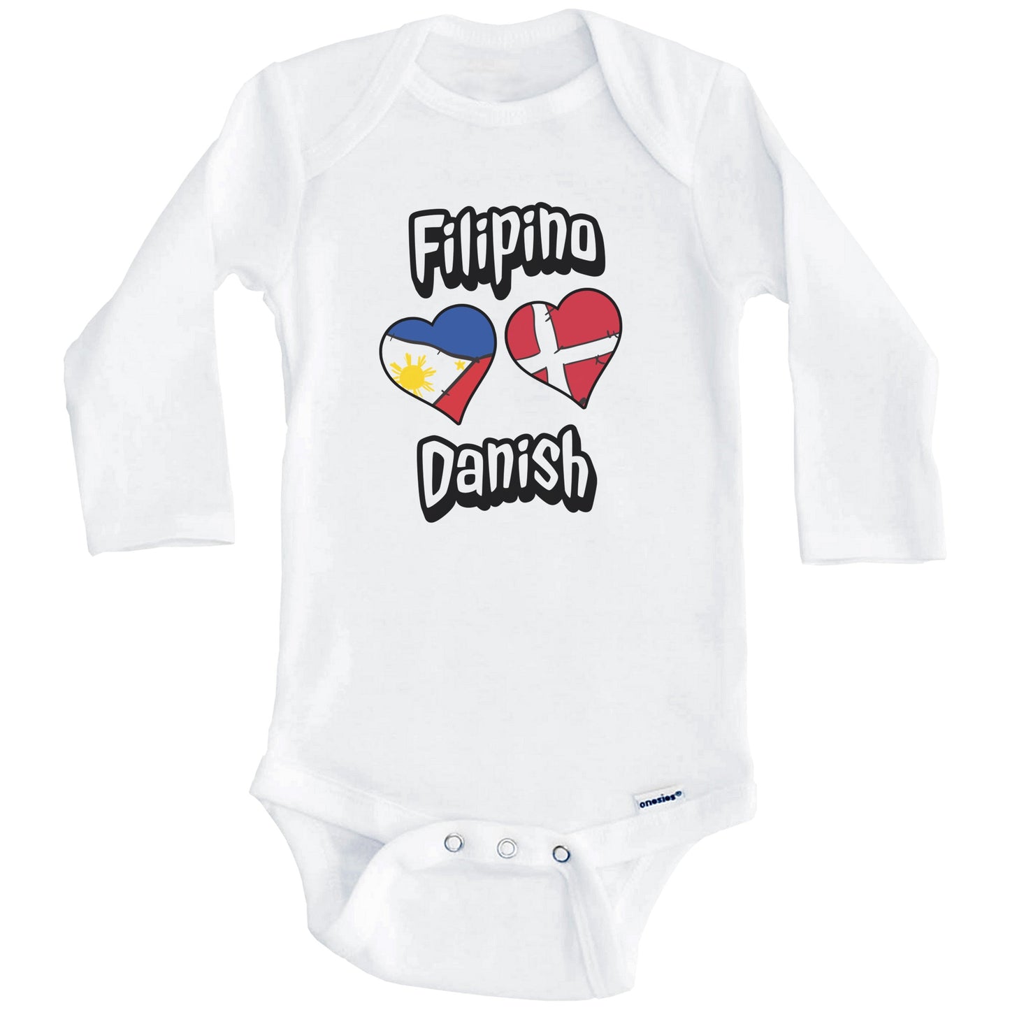Filipino Danish Flag Heart Combo Philippines Denmark Baby Bodysuit (Long Sleeves)