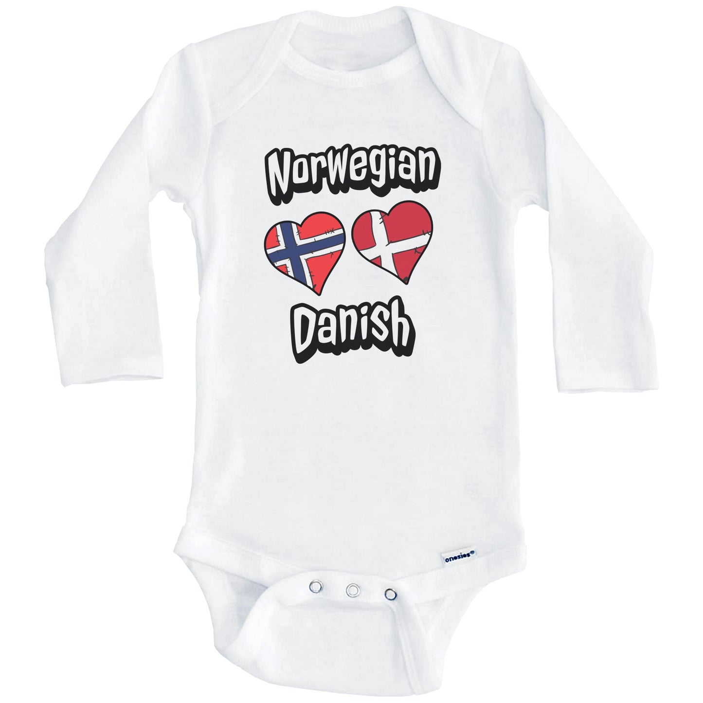 Norwegian Danish Flag Heart Combo Norway Denmark Baby Bodysuit (Long Sleeves)
