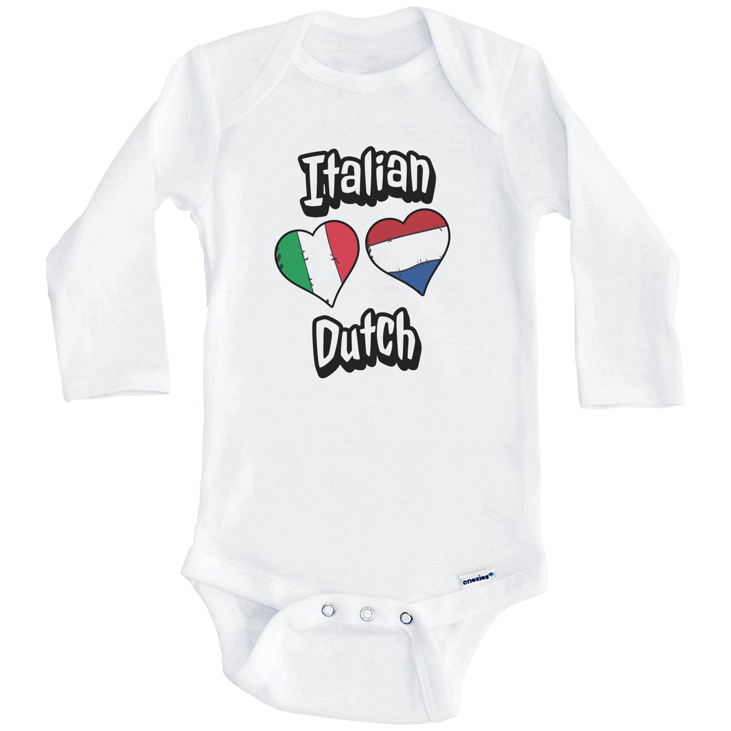 Italian Dutch Flag Heart Combo Italy Netherlands Baby Bodysuit (Long Sleeves)