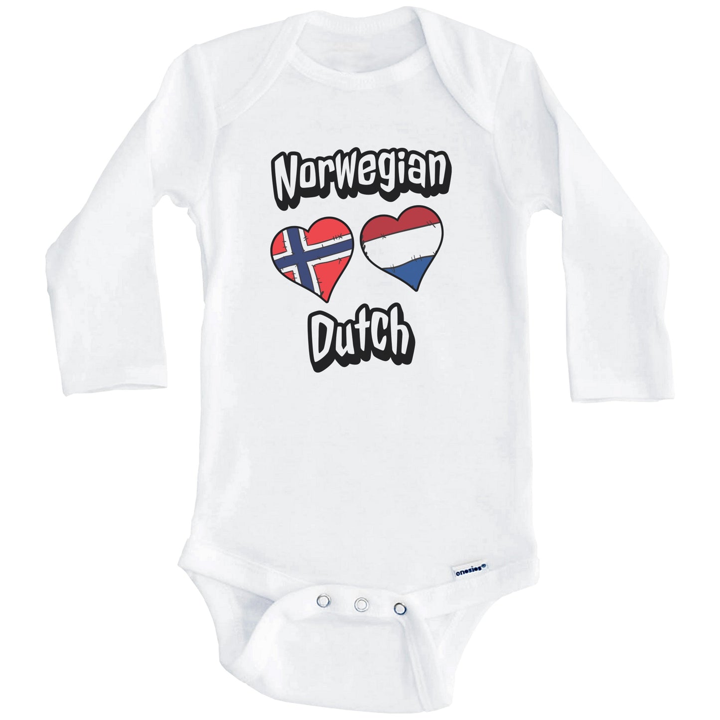 Norwegian Dutch Flag Heart Combo Norway Netherlands Baby Bodysuit (Long Sleeves)