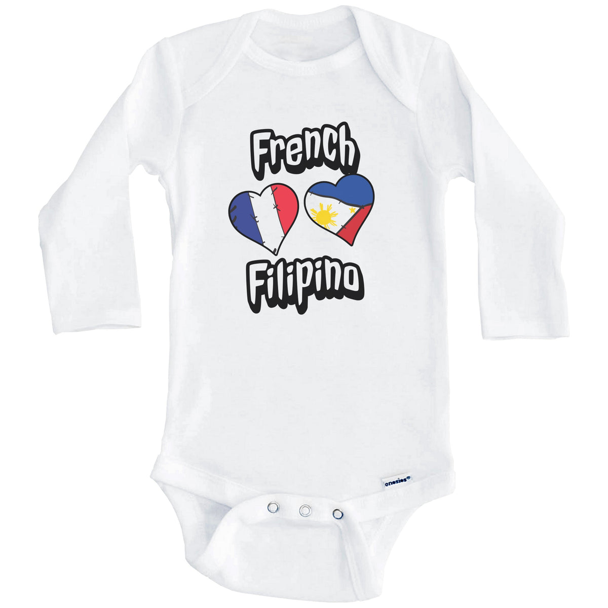 French Filipino Flag Heart Combo France Philippines Baby Bodysuit (Long Sleeves)