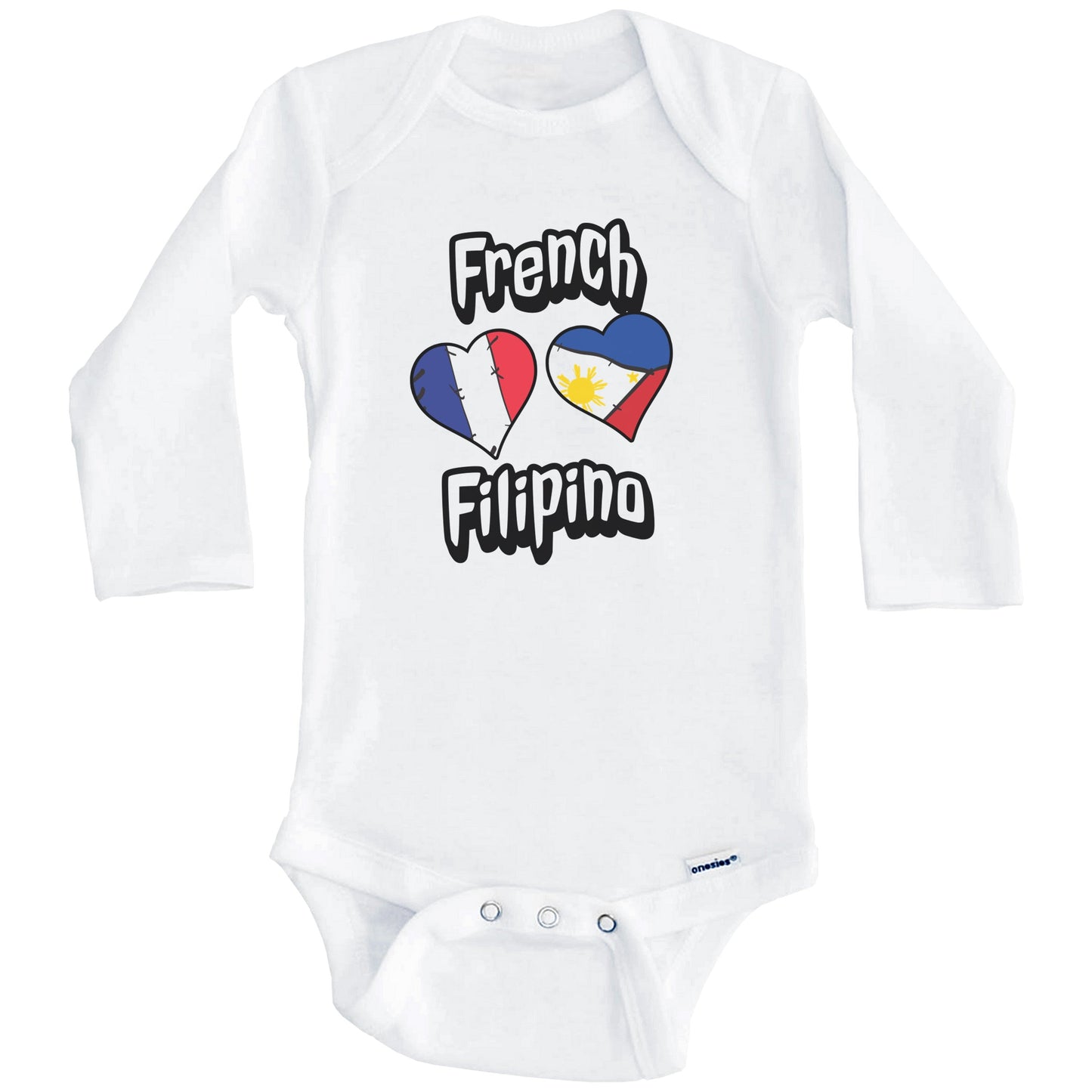 French Filipino Flag Heart Combo France Philippines Baby Bodysuit (Long Sleeves)