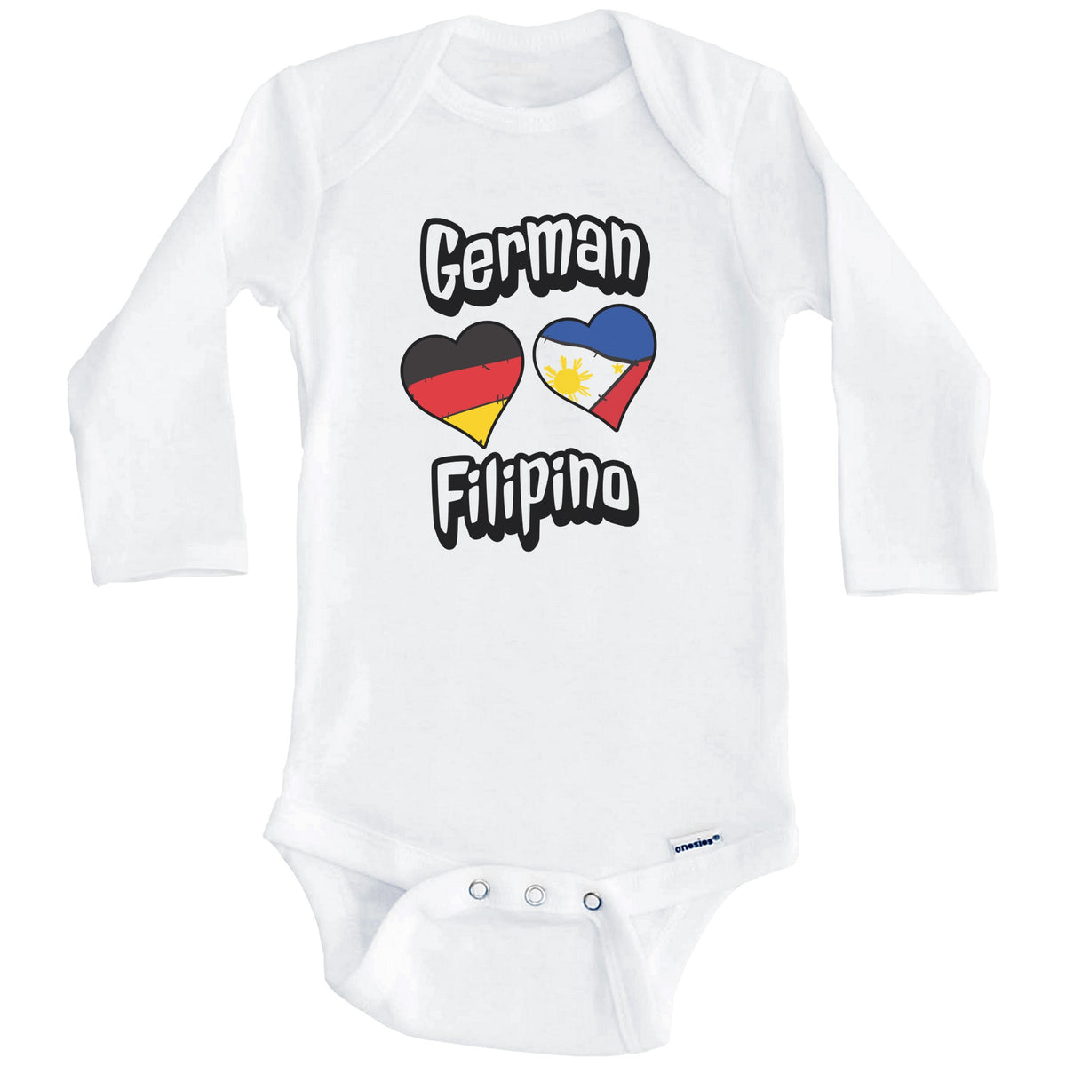 German Filipino Flag Heart Combo Germany Philippines Baby Bodysuit (Long Sleeves)