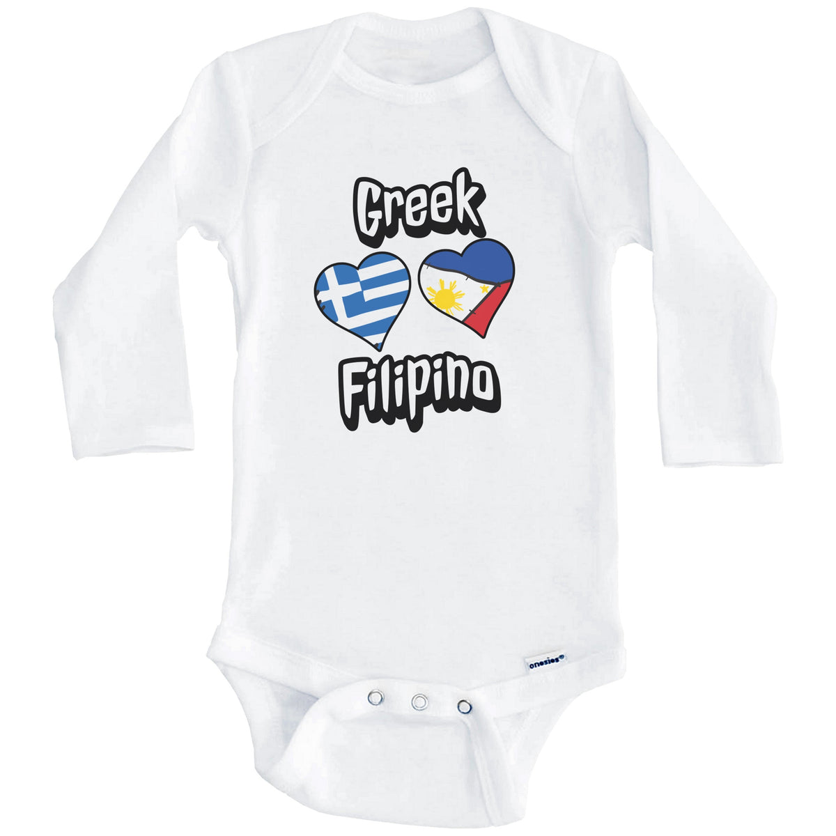 Greek Filipino Flag Heart Combo Greece Philippines Baby Bodysuit (Long Sleeves)