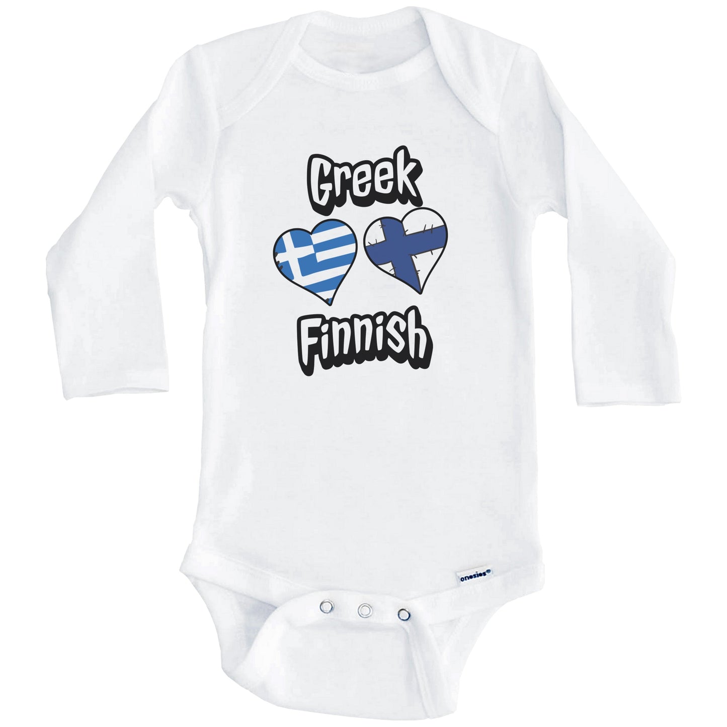 Greek Finnish Flag Heart Combo Greece Finland Baby Bodysuit (Long Sleeves)