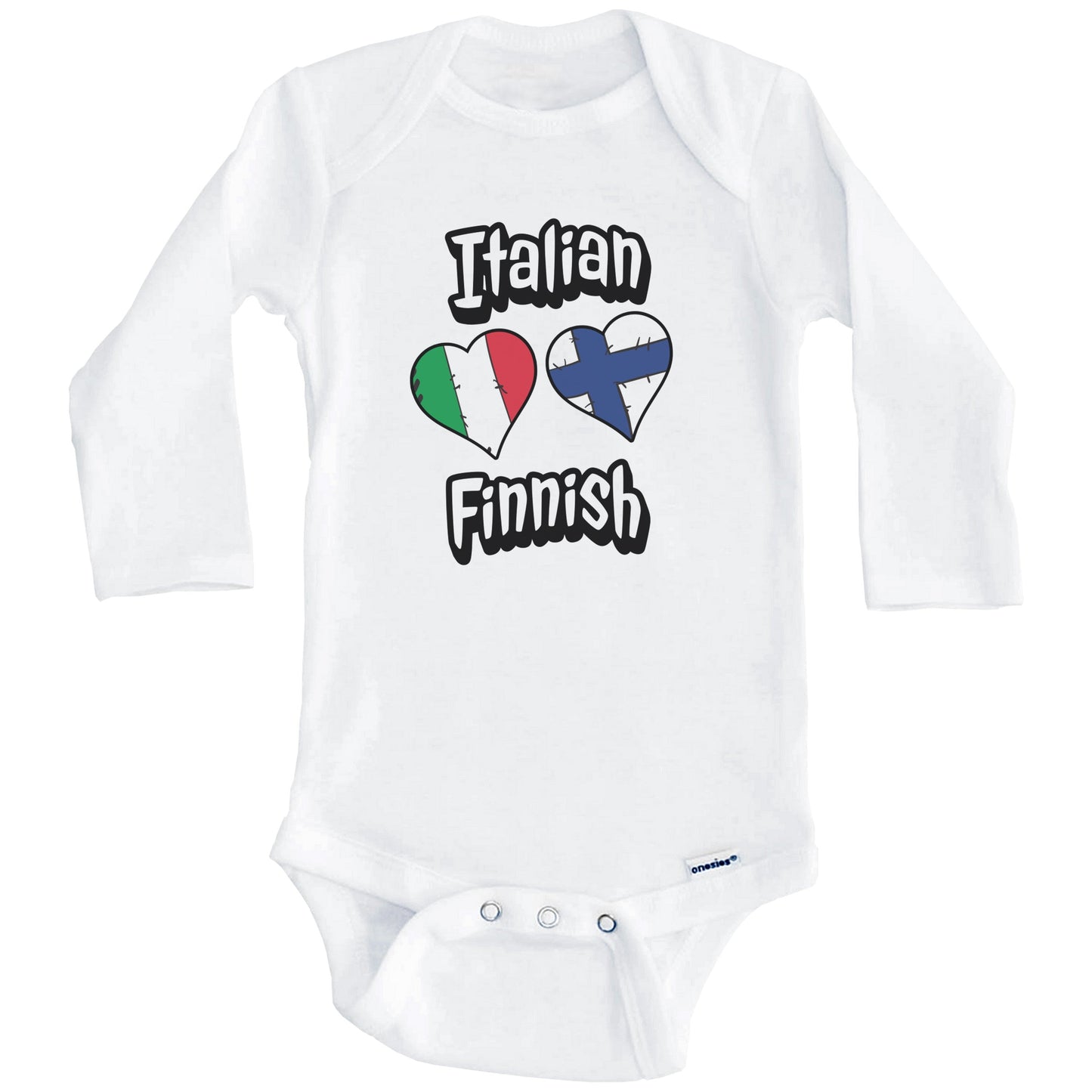 Italian Finnish Flag Heart Combo Italy Finland Baby Bodysuit (Long Sleeves)