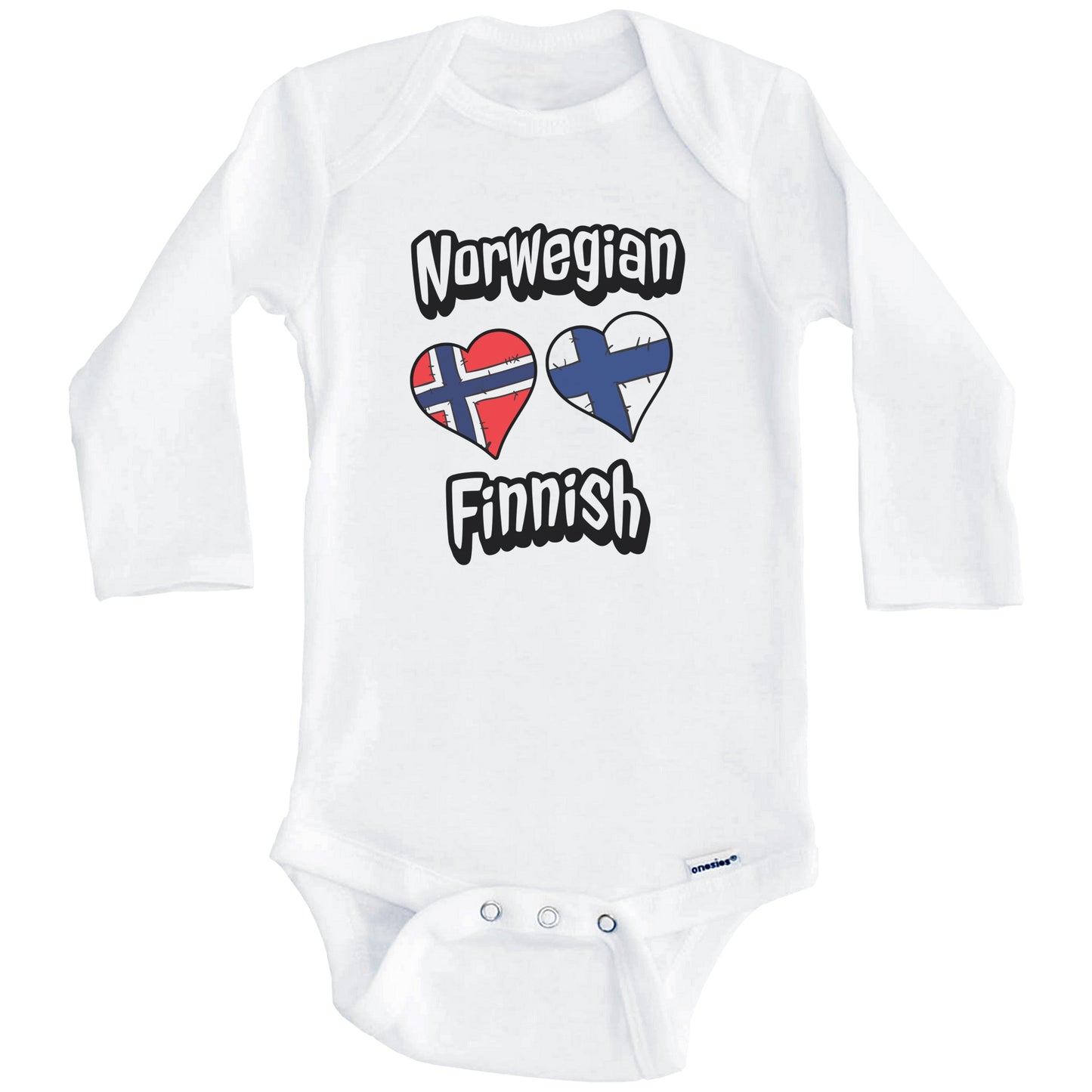 Norwegian Finnish Flag Heart Combo Norway Finland Baby Bodysuit (Long Sleeves)
