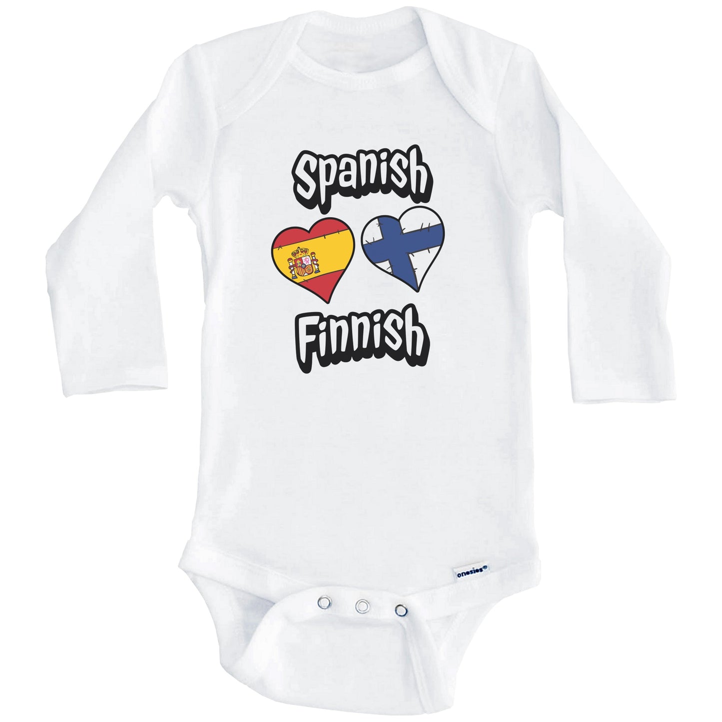 Spanish Finnish Flag Heart Combo Spain Finland Baby Bodysuit (Long Sleeves)