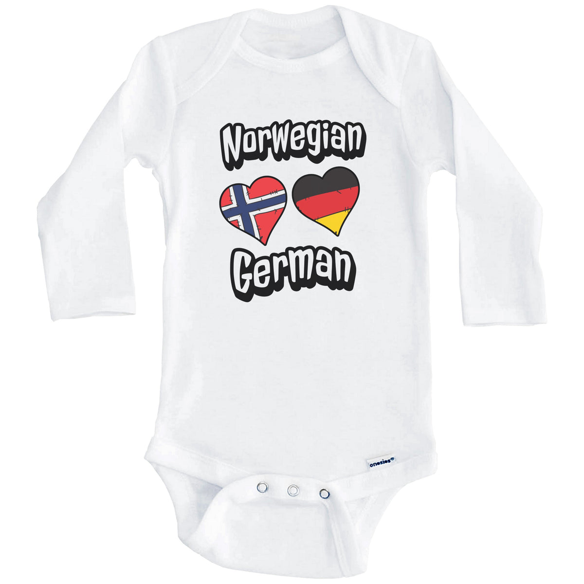 Norwegian German Flag Heart Combo Norway Germany Baby Bodysuit (Long Sleeves)