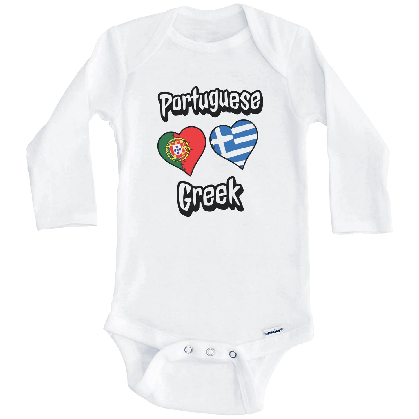 Portuguese Greek Flag Heart Combo Portugal Greece Baby Bodysuit (Long Sleeves)