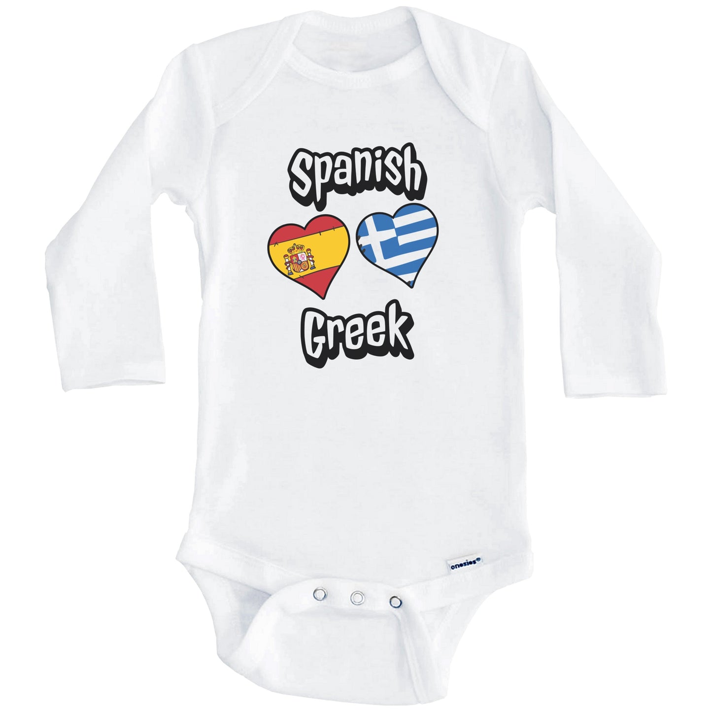 Spanish Greek Flag Heart Combo Spain Greece Baby Bodysuit (Long Sleeves)