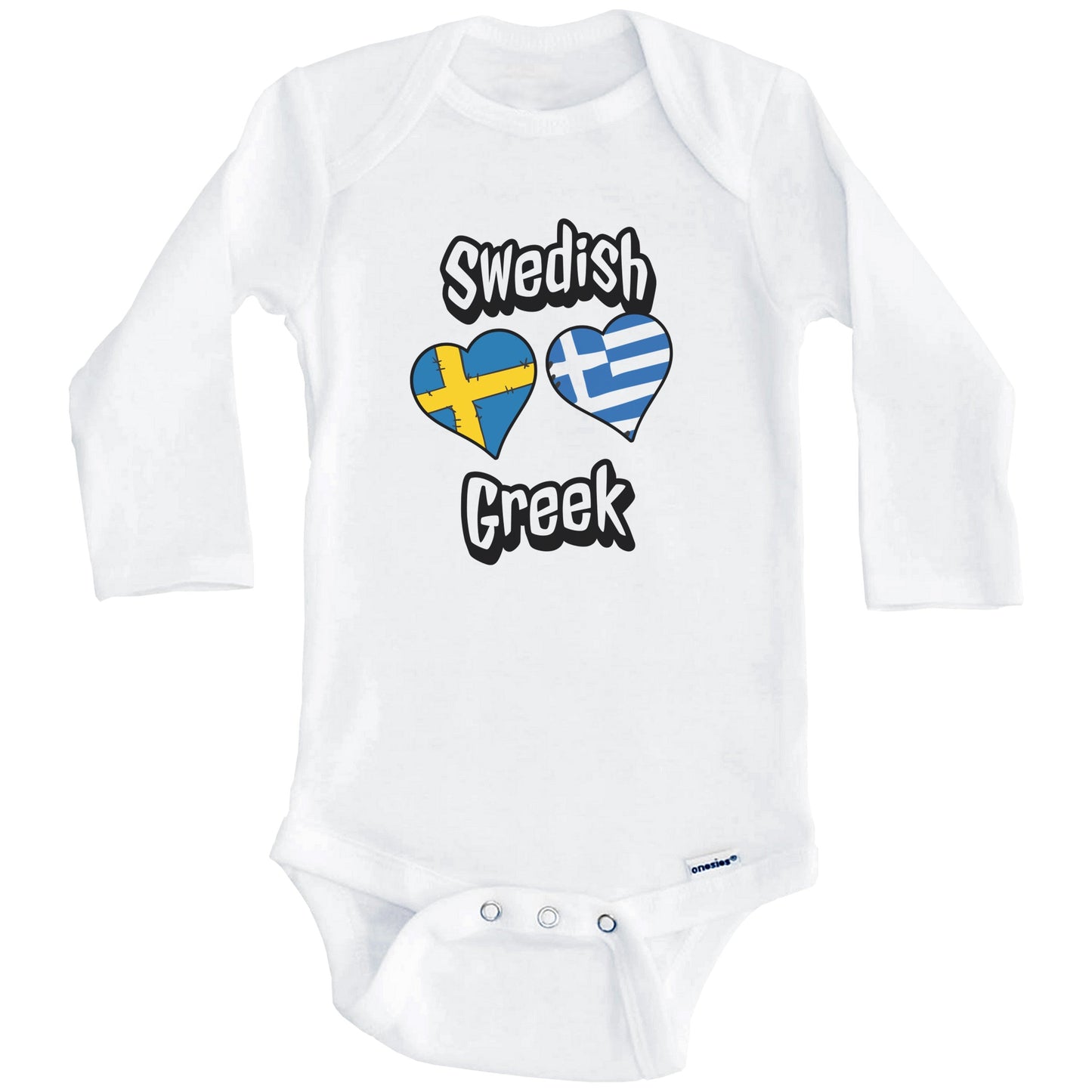 Swedish Greek Flag Heart Combo Sweden Greece Baby Bodysuit (Long Sleeves)