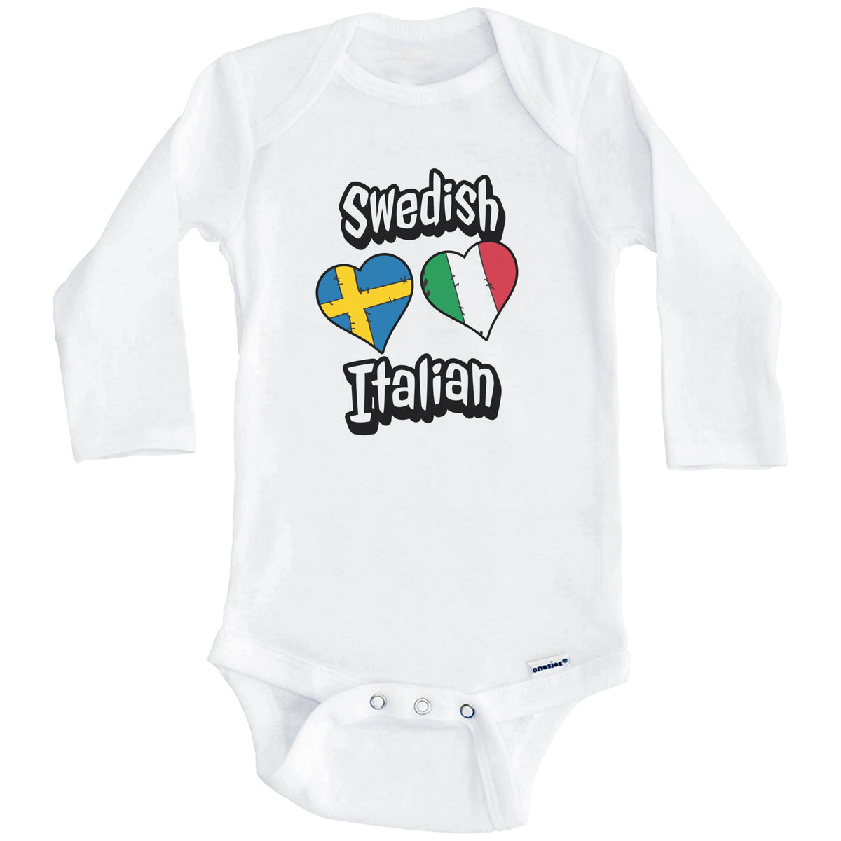 Swedish Italian Flag Heart Combo Sweden Italy Baby Bodysuit (Long Sleeves)