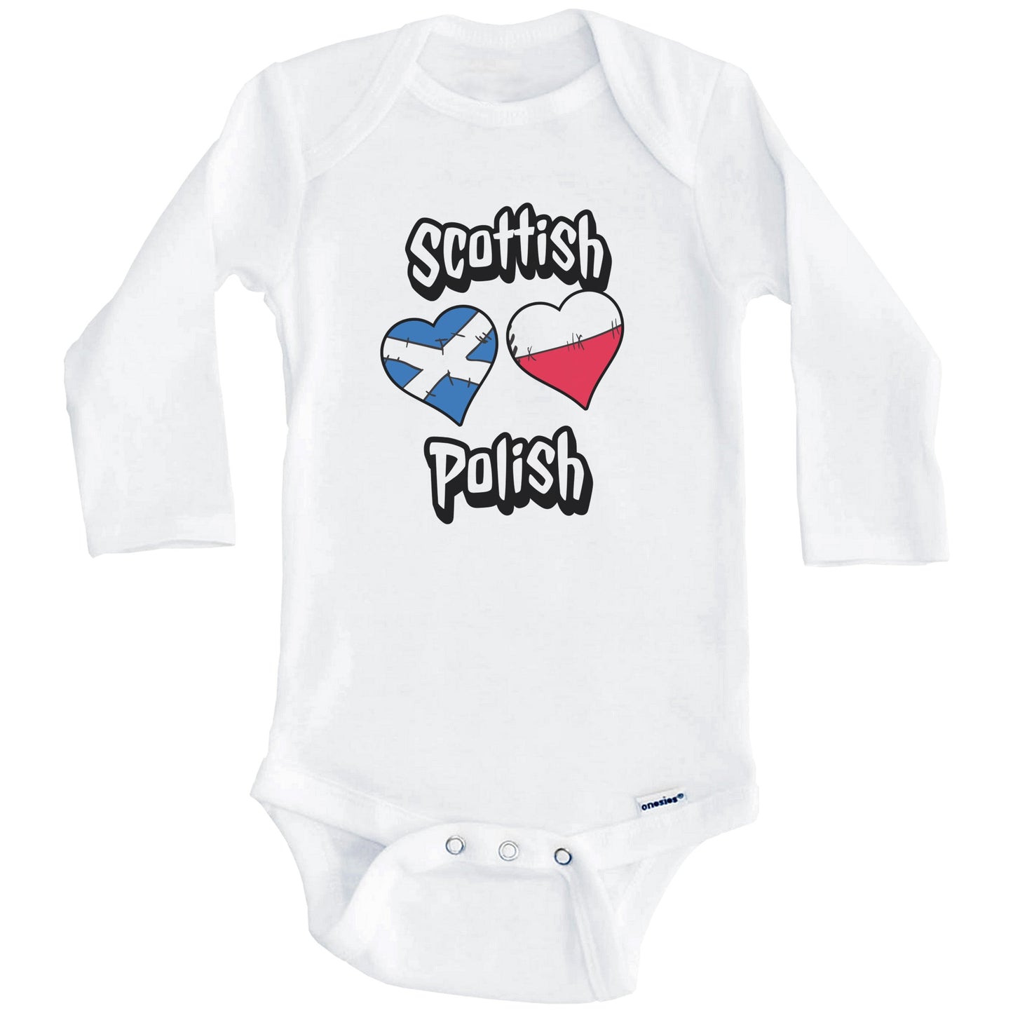 Scottish Polish Flag Heart Combo Scotland Poland Baby Bodysuit (Long Sleeves)