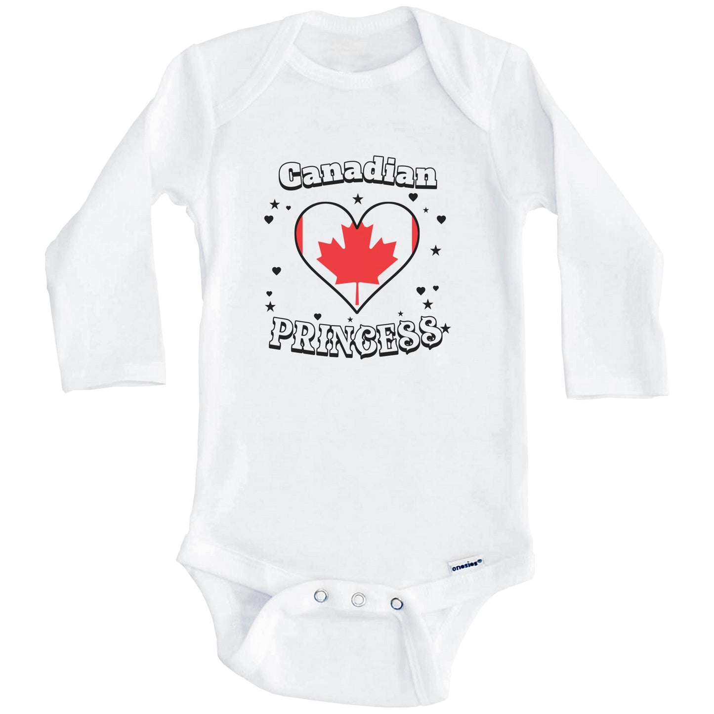 Canadian Princess Canada Flag Heart Baby Girl Bodysuit (Long Sleeves)