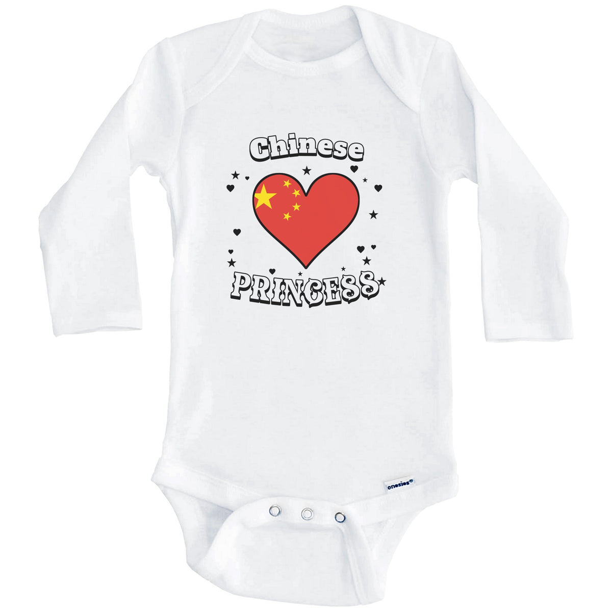 Chinese Princess China Flag Heart Baby Girl Bodysuit (Long Sleeves)