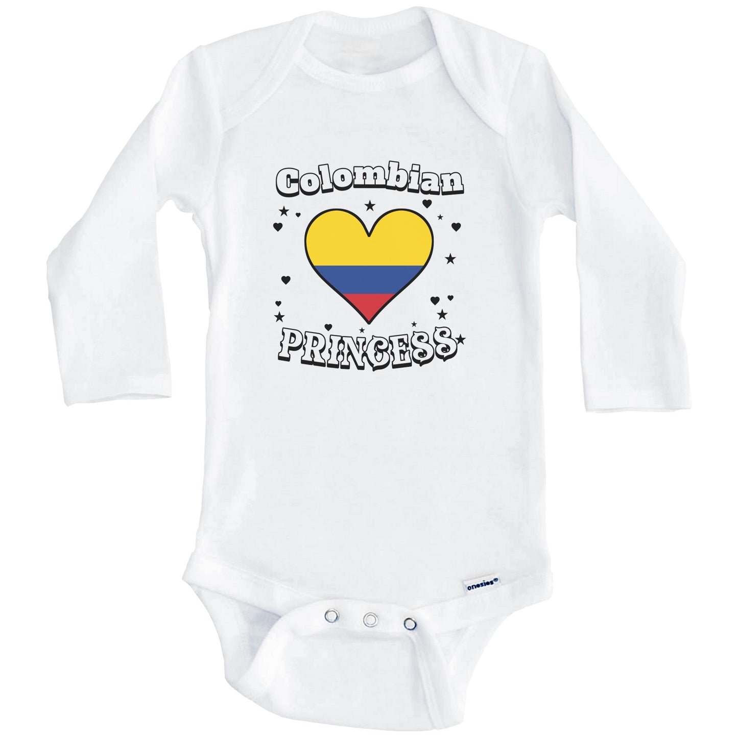 Colombian Princess Colombia Flag Heart Baby Girl Bodysuit (Long Sleeves)