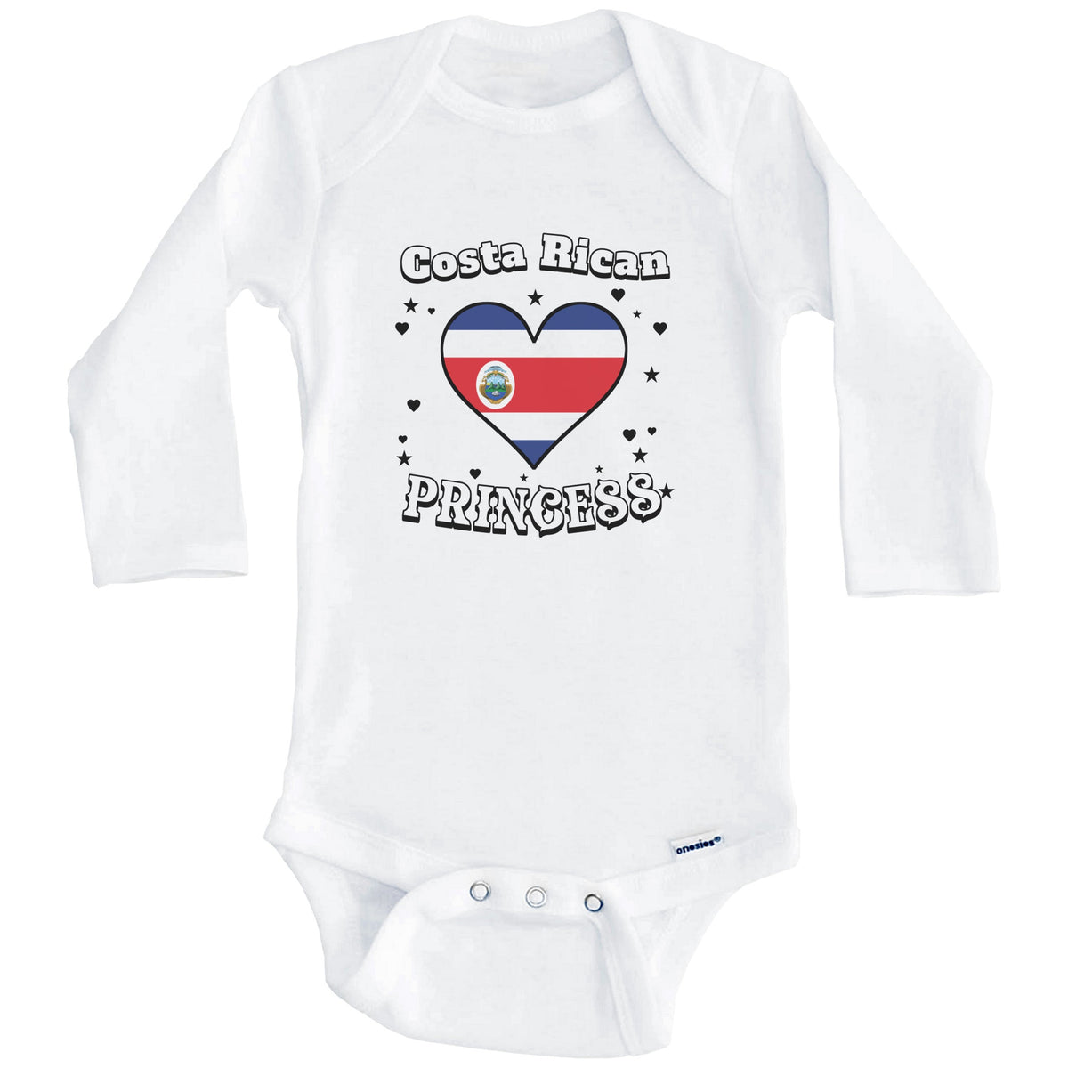 Costa Rican Princess Costa Rica Flag Heart Baby Girl Bodysuit (Long Sleeves)