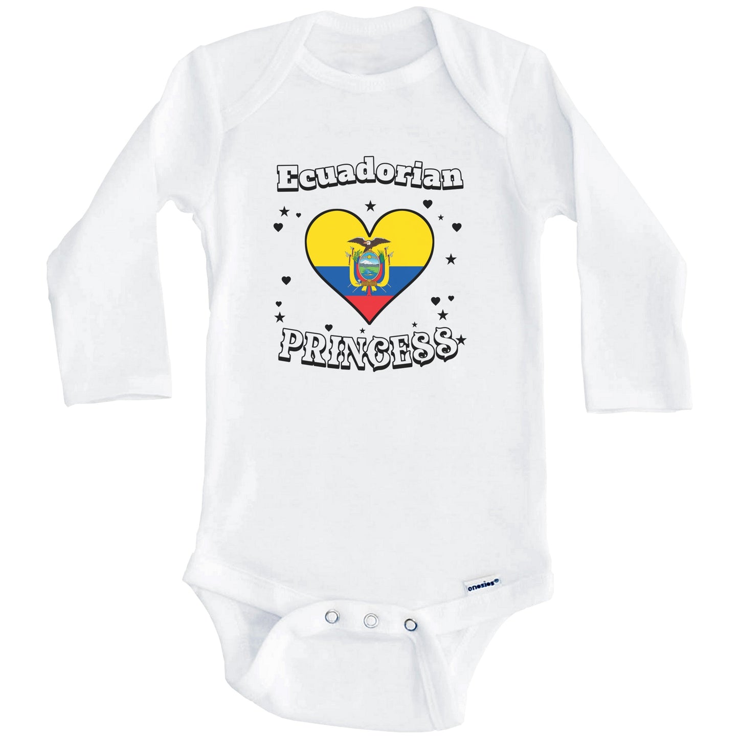 Ecuadorian Princess Ecuador Flag Heart Baby Girl Bodysuit (Long Sleeves)