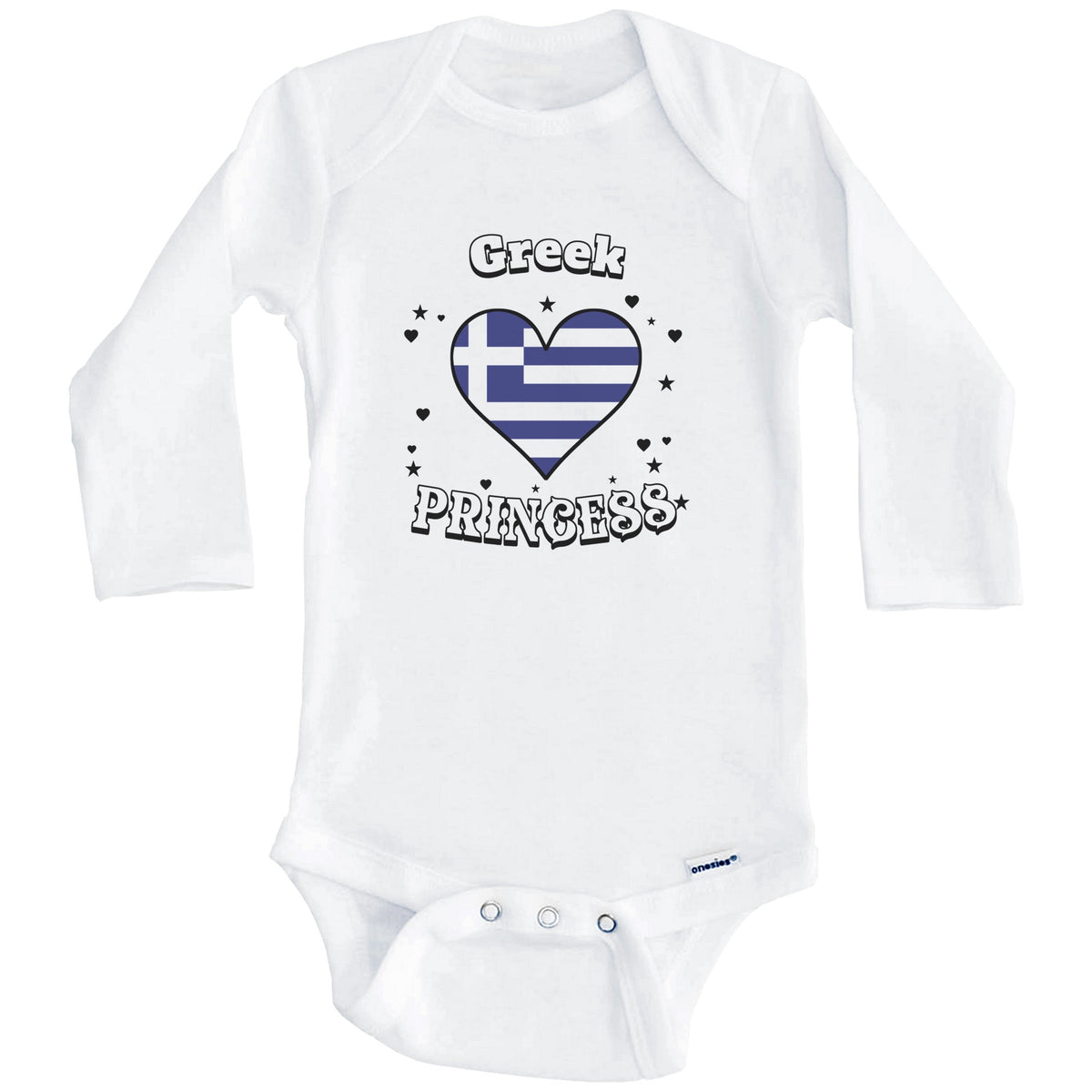 Greek Princess Greece Flag Heart Baby Girl Bodysuit (Long Sleeves)