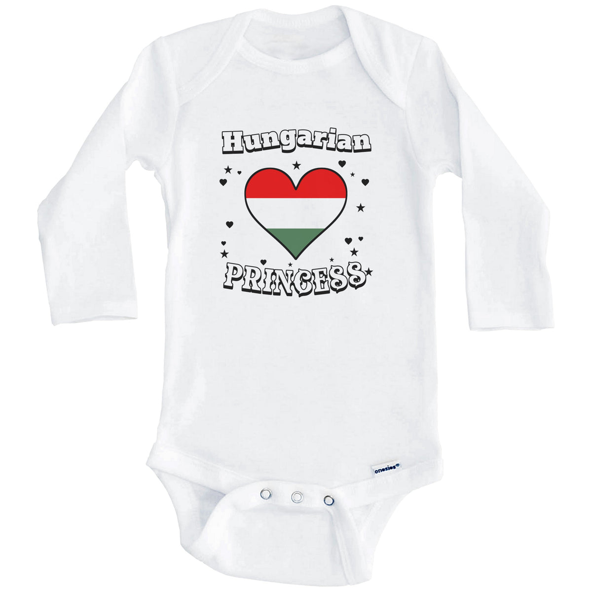 Hungarian Princess Hungary Flag Heart Baby Girl Bodysuit (Long Sleeves)