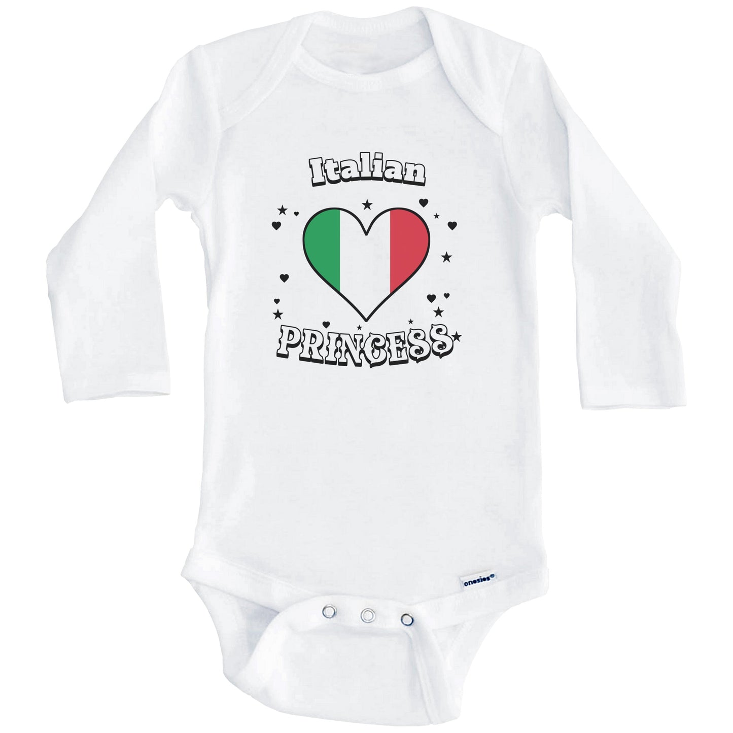 Italian Princess Italy Flag Heart Baby Girl Bodysuit (Long Sleeves)