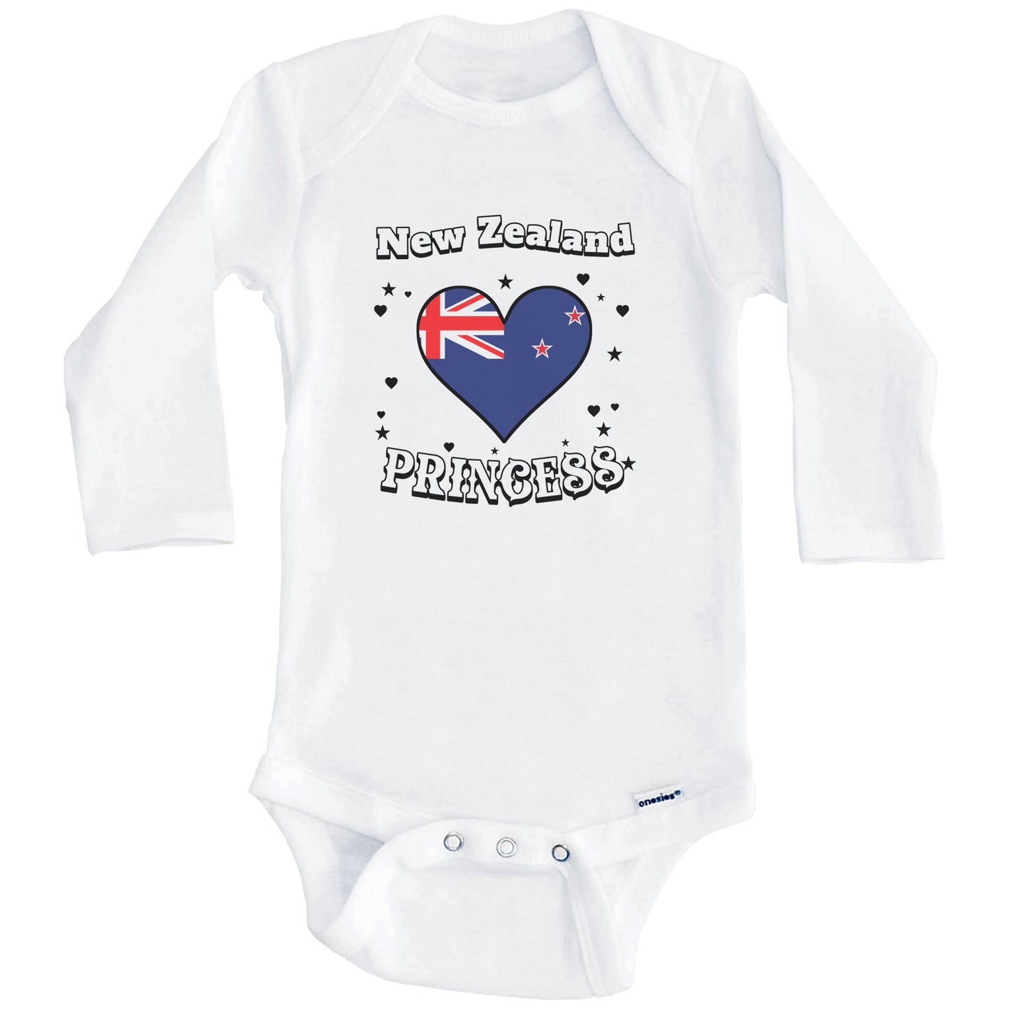 New Zealand Princess New Zealand Flag Heart Baby Girl Bodysuit (Long Sleeves)