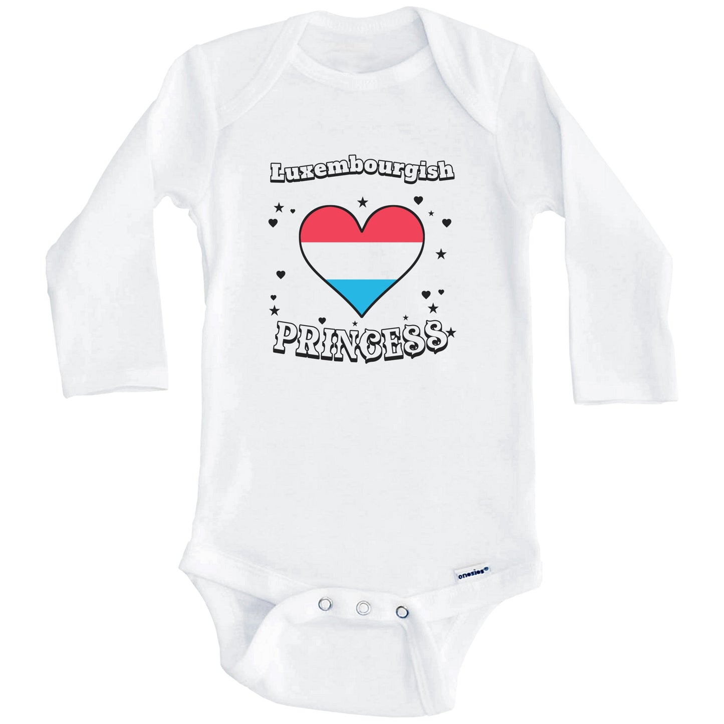 Luxembourgish Princess Luxembourg Flag Heart Baby Girl Bodysuit (Long Sleeves)