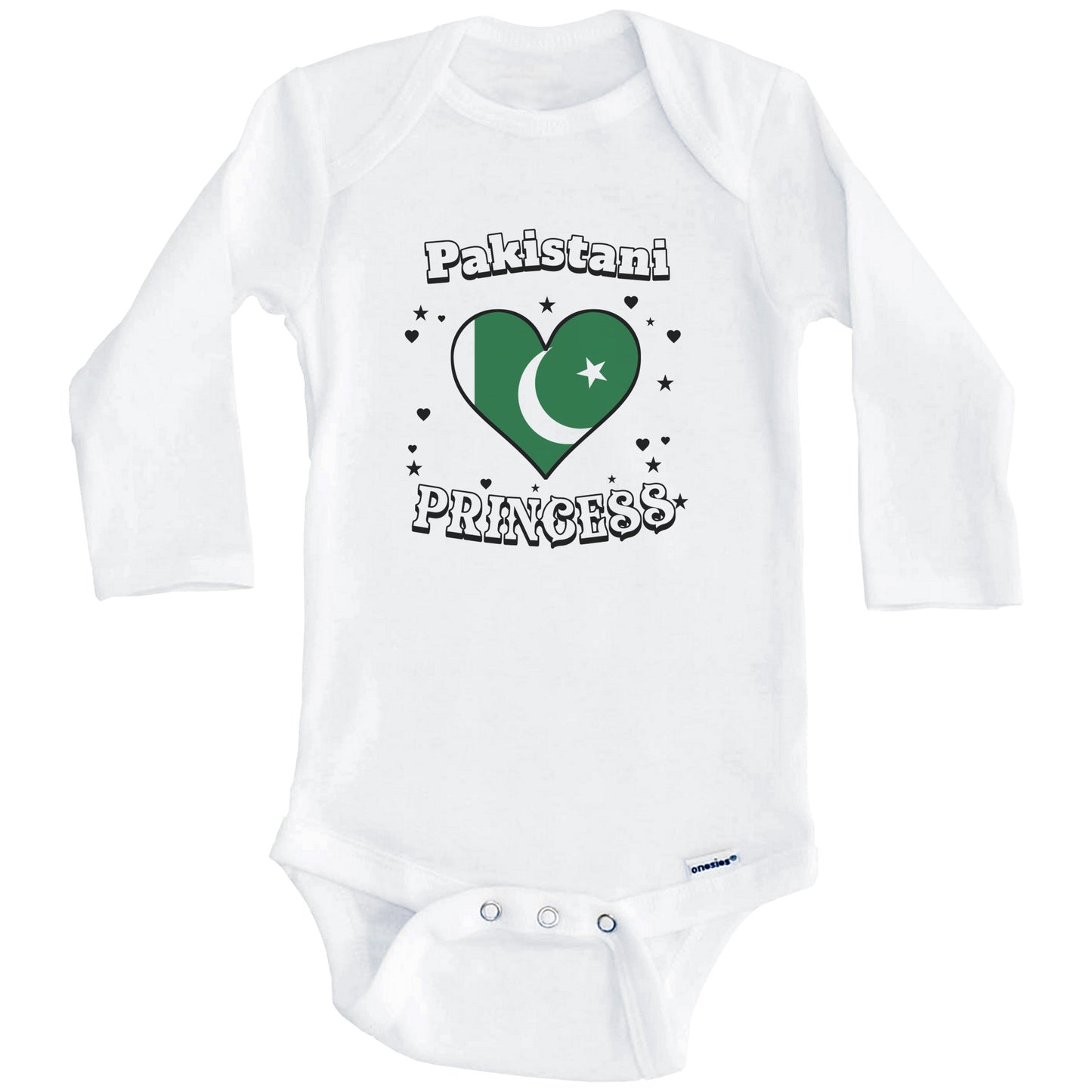 Pakistani Princess Pakistan Flag Heart Baby Girl Bodysuit (Long Sleeves)