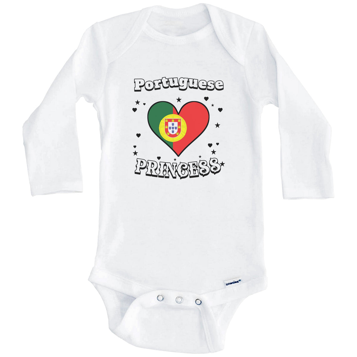 Portuguese Princess Portugal Flag Heart Baby Girl Bodysuit (Long Sleeves)