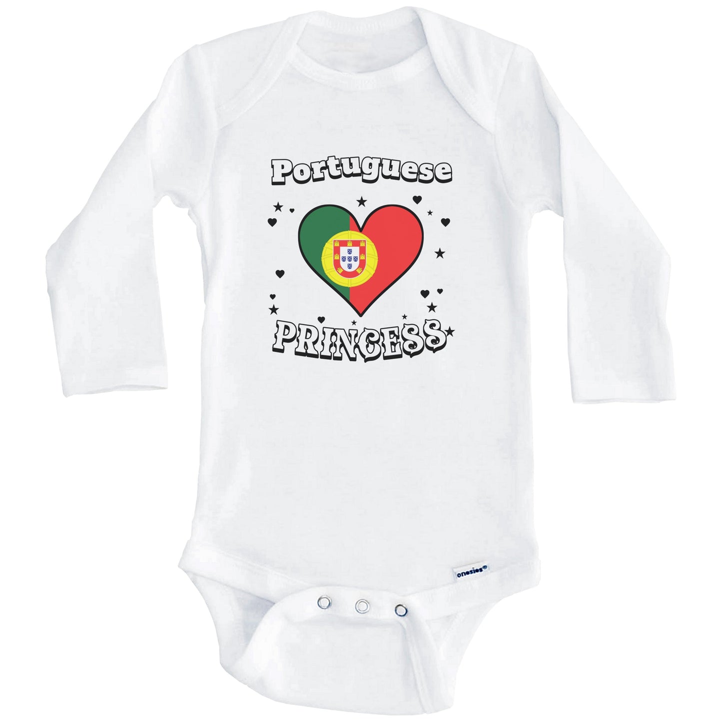 Portuguese Princess Portugal Flag Heart Baby Girl Bodysuit (Long Sleeves)