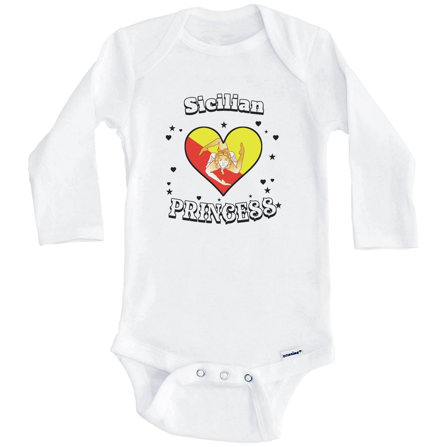 Sicilian Princess Sicily Flag Heart Baby Girl Bodysuit (Long Sleeves)