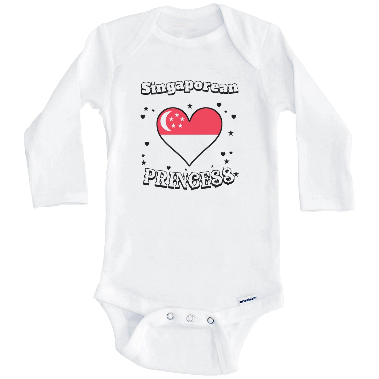 Singaporean Princess Singapore Flag Heart Baby Girl Bodysuit (Long Sleeves)