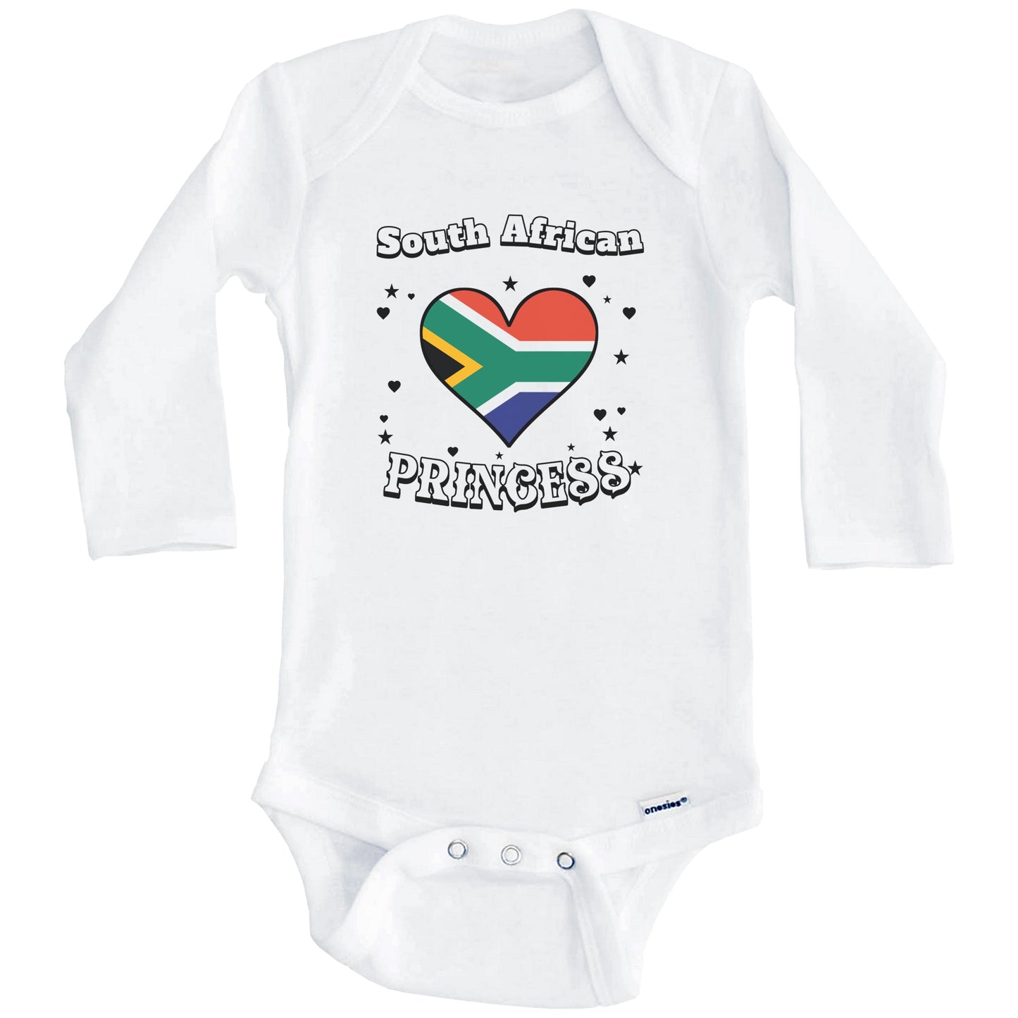 South African Princess South Africa Flag Heart Baby Girl Bodysuit (Long Sleeves)