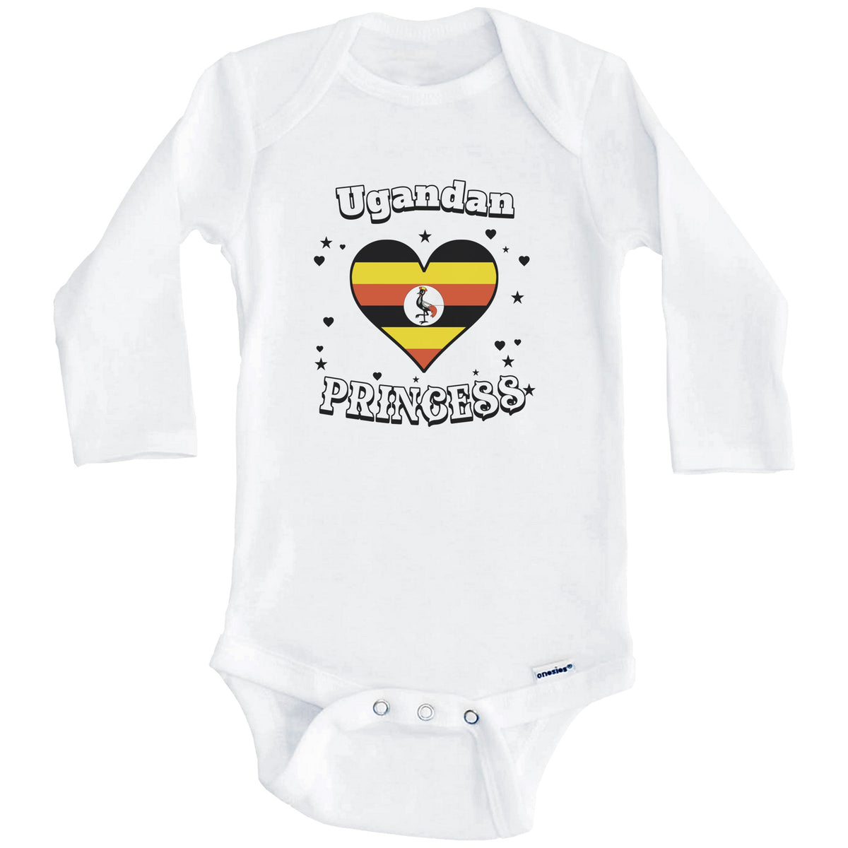 Ugandan Princess Uganda Flag Heart Baby Girl Bodysuit (Long Sleeves)