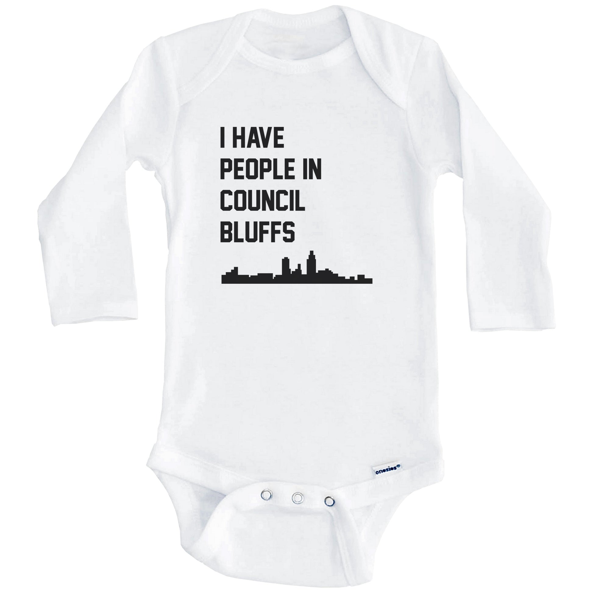 I Have People In Council Bluffs Iowa Skyline Baby Bodysuit (Long Sleeves)