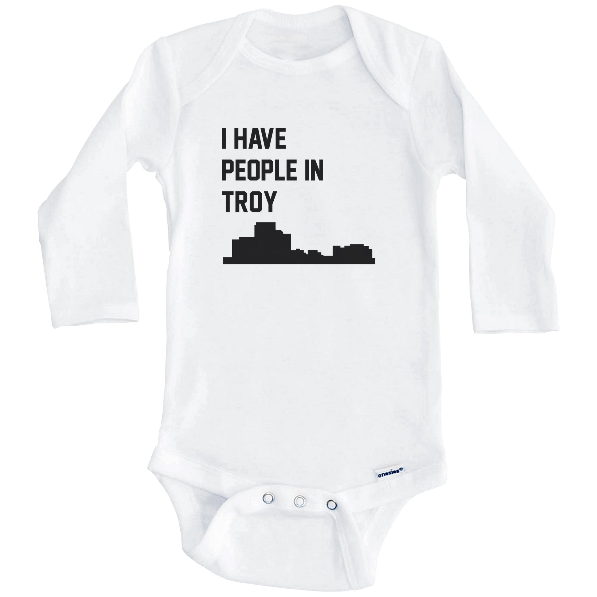 I Have People In Troy Michigan Skyline Baby Bodysuit (Long Sleeves)