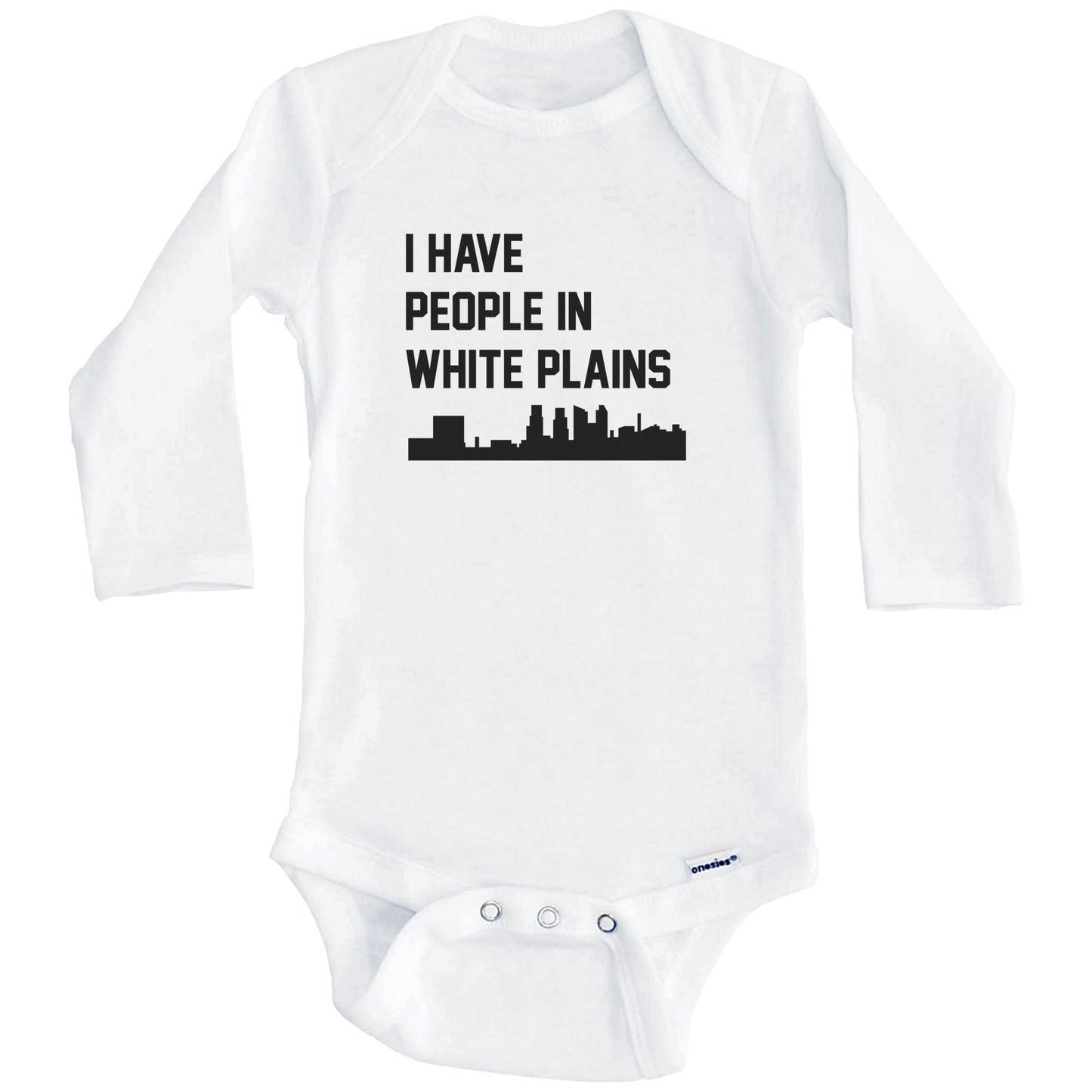 I Have People In White Plains New York Skyline Baby Bodysuit (Long Sleeves)
